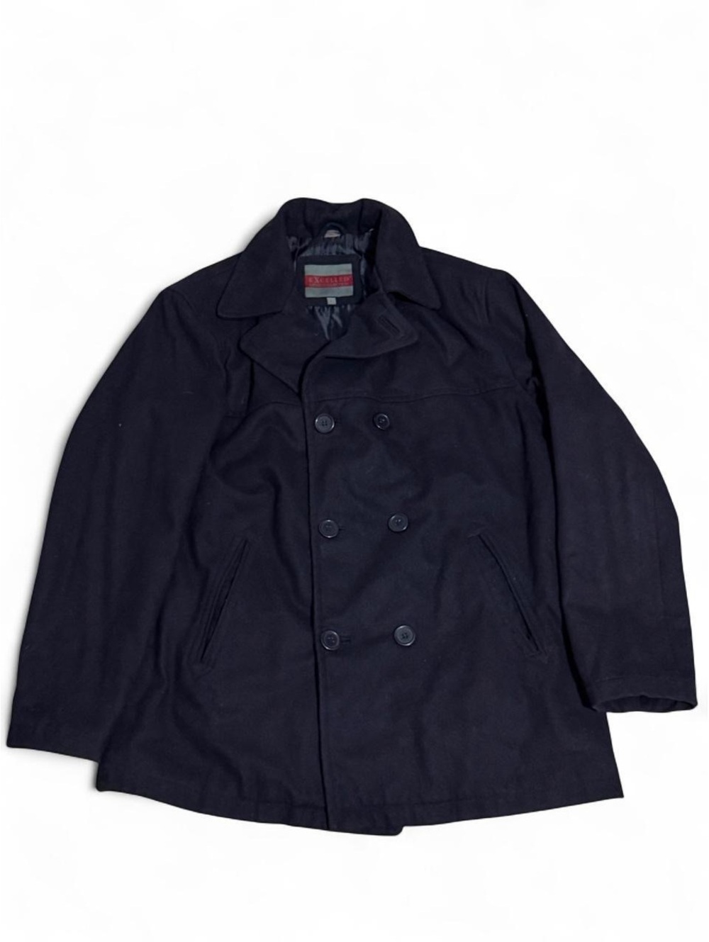 Excelled Men's Navy Wool Blend Pea Coat Size L